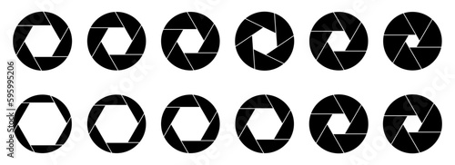 Black camera lens icon collection. Set of camera lens icons