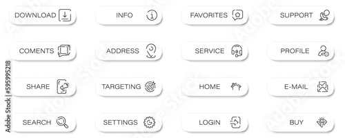 Web buttons collection with shadow. Different app button collection