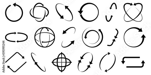 Circular black arrow collection. Circular globe arrows collection