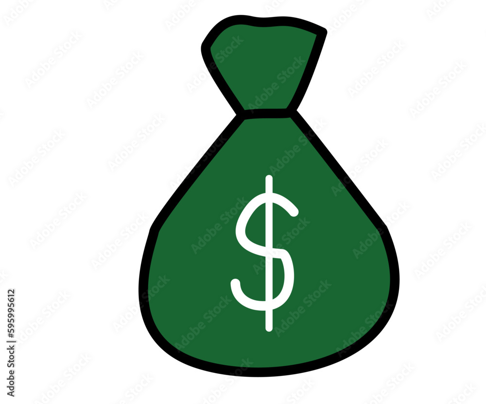 Money bag flat illustration. Dollars and gold coins stack. Wealth and banking icon. Isolated on white Money bag flat illustration. Dollars and gold coins stack. Wealth and banking icon. Isolated on white