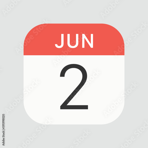 Jun 2 icon isolated on background. Calendar symbol modern, simple, vector, icon for website design, mobile app, ui. Vector Illustration