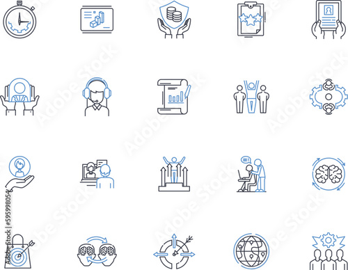 Command line icons collection. Authority, Controller, Dictate, Direct, Dominate, Govern, Guide vector and linear illustration. Head,Hold sway,Influence outline signs set