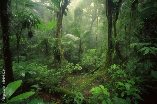 Misty Tropical Forest. Generative Ai