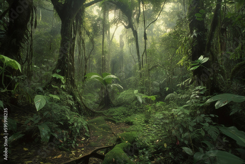 Misty Tropical Forest. Generative Ai © Shades3d