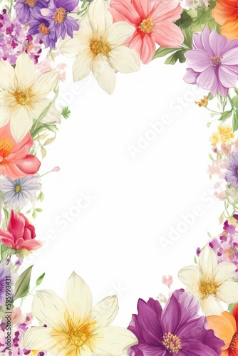 Beautiful botanical border, floral invitation, cards, Floral decorations, template frame. Geenrative Ai
