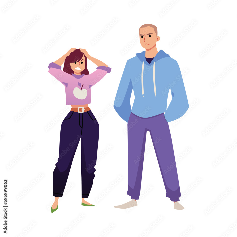 Young couple have relationship problems and on verge of breakup, flat vector. Young couple have relationship problems and on verge of breakup, flat vector.