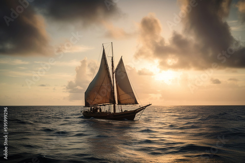 Sailboat in the Ocean at Sunset. Generative Ai © Shades3d