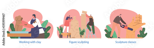 Sculptors Create Artworks Working with Clay, Sculpting Figures By Shaping Stone, Wood, Or Clay, during Workshop Classes
