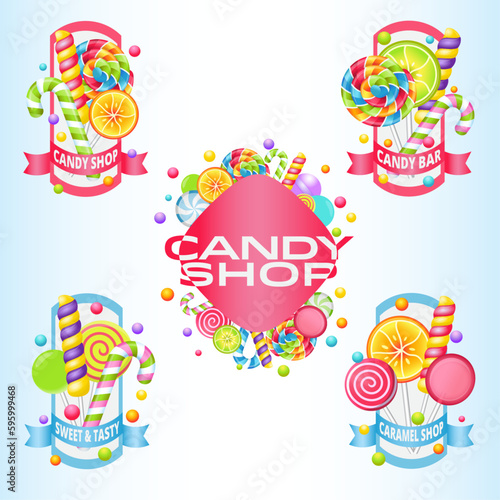 Vector set of lollipop  for candy shop. Candy shop emblems. 