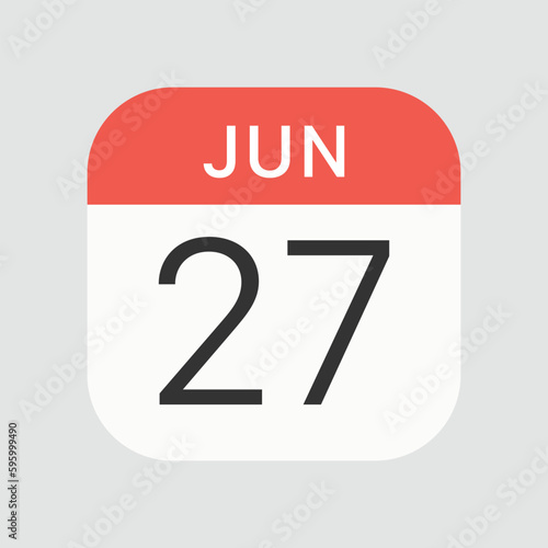 June 27 icon isolated on background. Calendar symbol modern, simple, vector, icon for website design, mobile app, ui. Vector Illustration