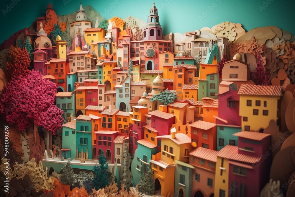 Colorful paper art of Spain for travel background. Generative AI