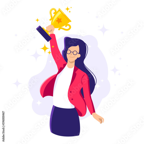 Successful Young Women Holding Trophy