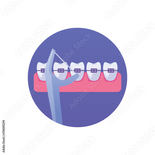 Round icon about braces cleaning flat style, vector illustration