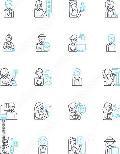 Individuality linear icons set. Unique, Self-expression, Originality, Authenticity, Difference, Diverse, Singular line vector and concept signs. Distinctiveness,Nonconformity,eness outline