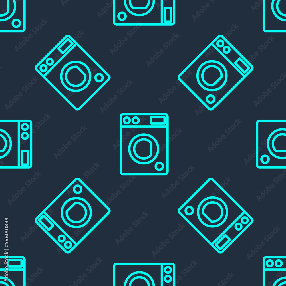 Green line Washer icon isolated seamless pattern on blue background. Washing machine icon. Clothes washer - laundry machine. Home appliance symbol. Vector Green line Washer icon isolated seamless pattern on blue background. Washing machine icon. Clothes washer - laundry machine. Home appliance symbol. Vector