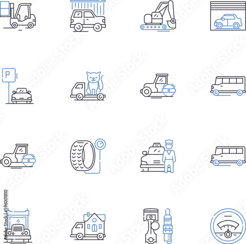 Stevedoring line icons collection. Docking, Loading, Unloading, Shipping, Stowing, Cargo, Maritime vector and linear illustration. Cranes,Container,Warehouse outline signs set