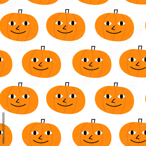 Pumpkins orange cute and funny seamless pattern. Spooky doodle scandinavian cartoon.