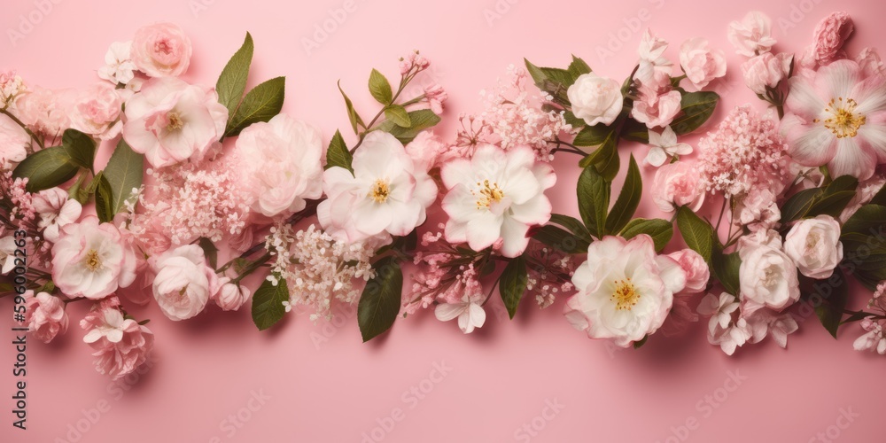 multicolored and White flowers on a pink background. Copy space. Minimal styled concept. Creative lifestyle, summer, spring concept. Copy space, flat lay, top view. multicolored and White flowers on a pink background. Copy space. Minimal styled concept. Creative lifestyle, summer, spring concept. Copy space, flat lay, top view.