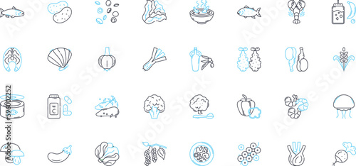 Delightful delicacy linear icons set. Tasty, Scrumptious, Delectable, Yummy, Appetizing, Mouthwatering, Savory line vector and concept signs. Flavorful,Luscious,Succulent outline illustrations