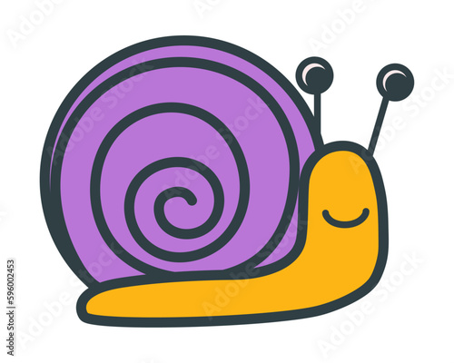 Happy cartoon snail character in y2k style. Hand-drawn cute escargot illustration isolated on white background. Vector