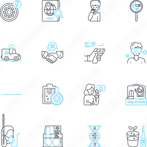 Microorganisms linear icons set. Bacteria, Virus, Fungi, Yeast, Algae, Protozoa, Microbe line vector and concept signs. Pathogen,Antibiotic,Immune outline illustrations