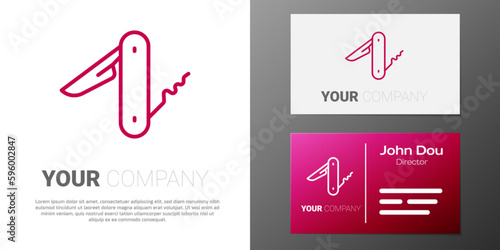 Logotype line Swiss army knife icon isolated on white background. Multi-tool, multipurpose penknife. Multifunctional tool. Logo design template element. Vector