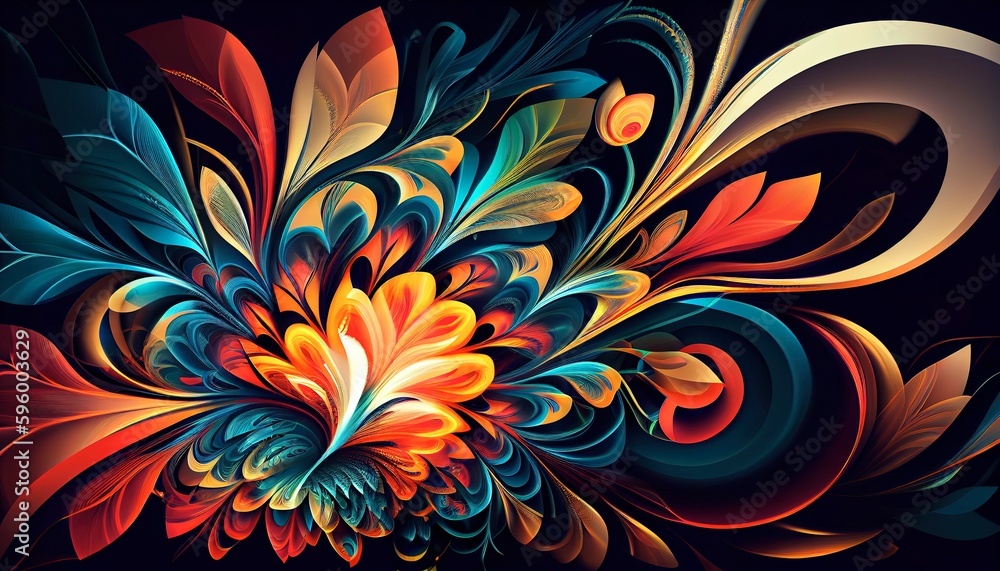 Vibrant Fractal-Inspired Explosion, Color & Light, Swirling Patterns, Energetic Abstract Wallpaper, Toon Shading, Flat Colors, Simplified Shapes, Bold Outlines, Soft Shadows, Generative AI