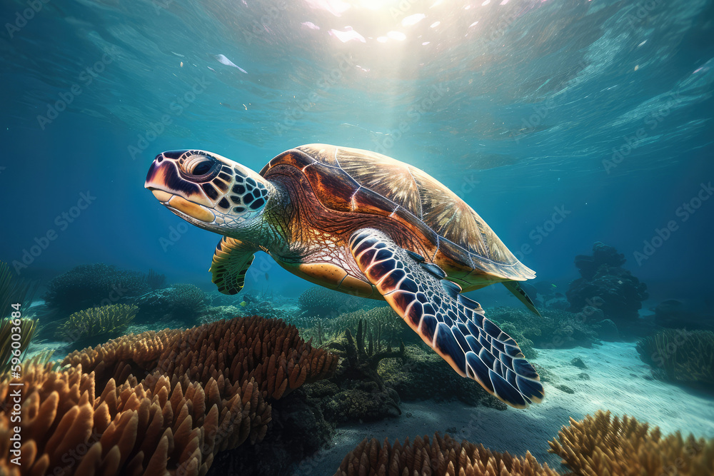 turtle and coral reef - made with generative ai turtle and coral reef - made with generative ai