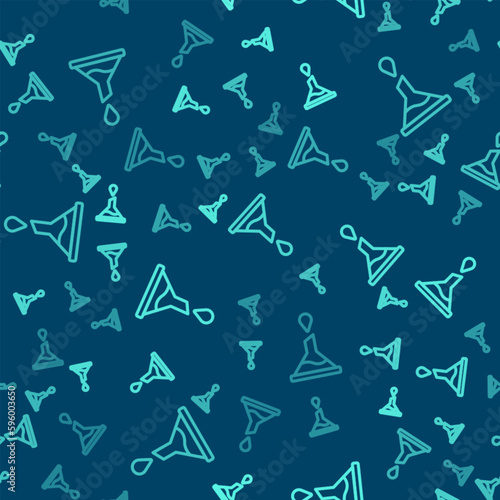Green line Funnel or filter icon isolated seamless pattern on blue background. Vector