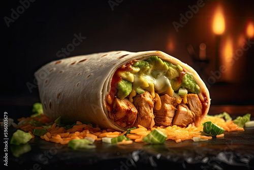 Chicken Burrito close up - made with generative ai
