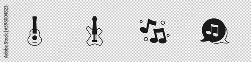 Set Guitar, Electric bass guitar, Music note, tone and icon. Vector