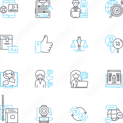 Writer linear icons set. Wordsmith, Penman, Scribe, Storyteller, Author, Novelist, Poet line vector and concept signs. Wordslinger,Manuscript,Scripter outline illustrations