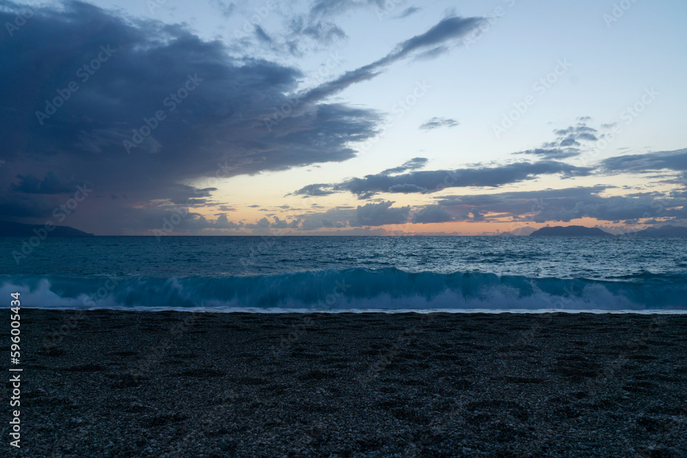 Obraz premium Sicilian italy island beautiful sunset with blue orange sky