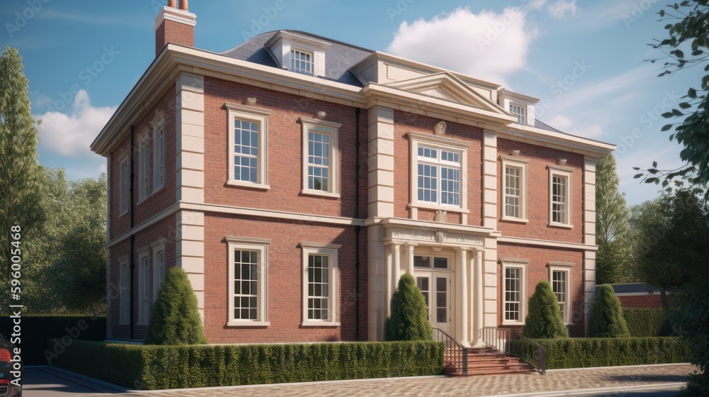Georgian exterior house design in daytime golden hour generative ai Georgian exterior house design in daytime golden hour generative ai