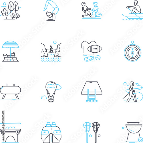 Relaxation niche linear icons set. Serenity, Tranquility, Calmness, Peacefulness, Meditation, Mindfulness, Deepbreathing line vector and concept signs. Relaxation,Soothing,Rejuvenation outline