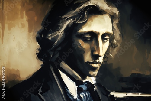 Artistic representation of chopin, concept of Musical creativity and Visual arts, created with Generative AI technology