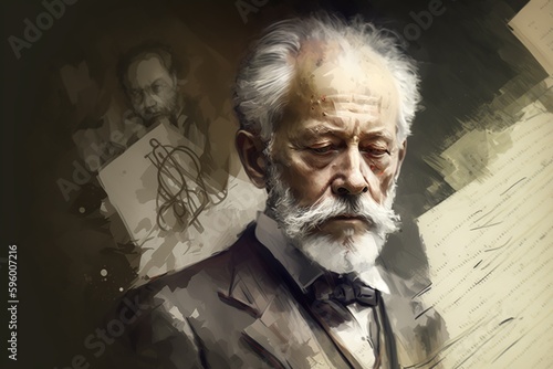Artistic representation of tchaikovsky, concept of Art and Music, created with Generative AI technology