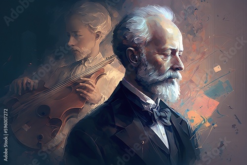 Artistic representation of tchaikovsky, concept of Art and Music, created with Generative AI technology