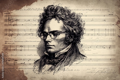 Sheet music by schubert, concept of Music composition and Schubert's work, created with Generative AI technology