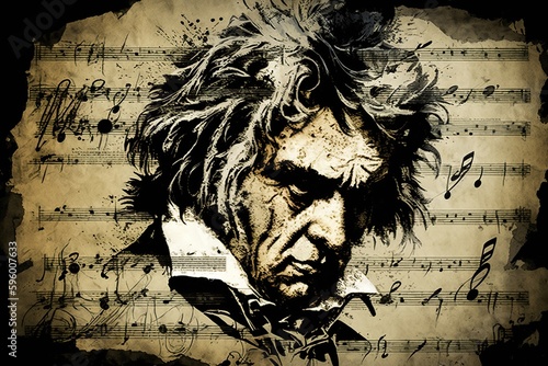 Sheet music by beethoven, concept of Musical notation and Ludwig van Beethoven, created with Generative AI technology