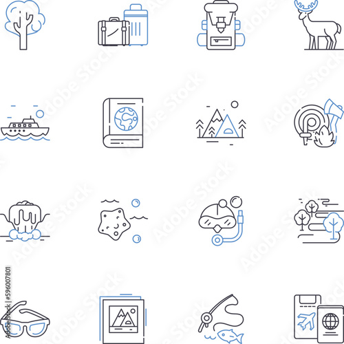 Death-defying excursion line icons collection. Thrill, Danger, Adrenaline, Fear, Highwire, Suspense, Daredevil vector and linear illustration. Risk,Adventure,Intensity outline signs set