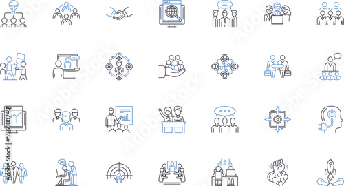 Shared labor line icons collection. Collaboration, Cooperation, Teamwork, Partnership, Assistance, Community, Sharing vector and linear illustration. Joint effort,Support,Unity outline signs set