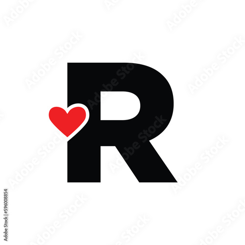 Letter R with Red heart monogram. R letter icon with love.