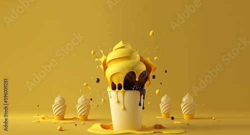 Bright melting ice cream cone banner template. Created with generative Ai technology. 