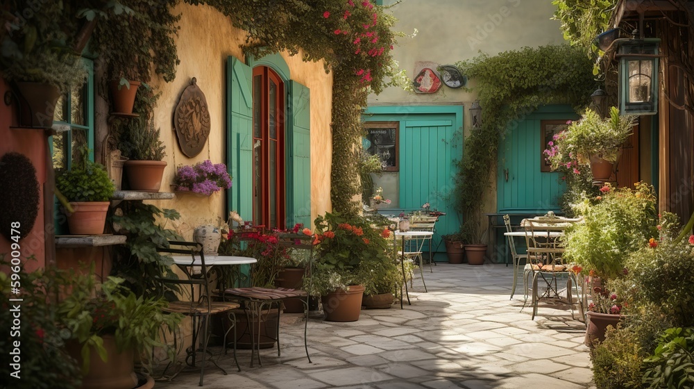 French vibe cafe exterior in the street, AI generated