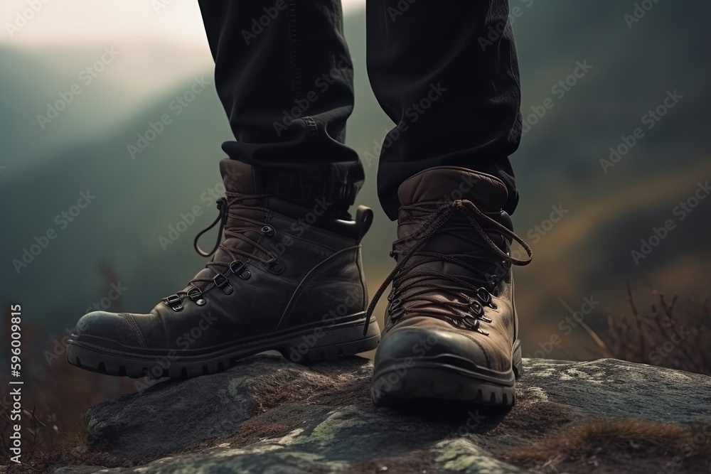 hiking in climbing boots in the mountains - Generative AI hiking in climbing boots in the mountains - Generative AI