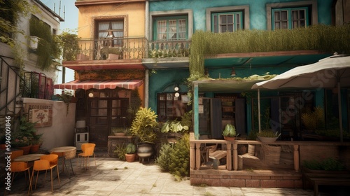 Classic and bohemian style French cafe exterior, AI generated