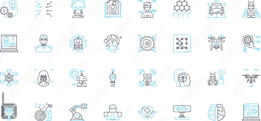 Digital Fabrication linear icons set. D printing, Laser cutting, CNC milling, Additive manufacturing, Rapid prototyping, Fused deposition modeling, Digital sculpting line vector and concept signs Digital Fabrication linear icons set. D printing, Laser cutting, CNC milling, Additive manufacturing, Rapid prototyping, Fused deposition modeling, Digital sculpting line vector and concept signs