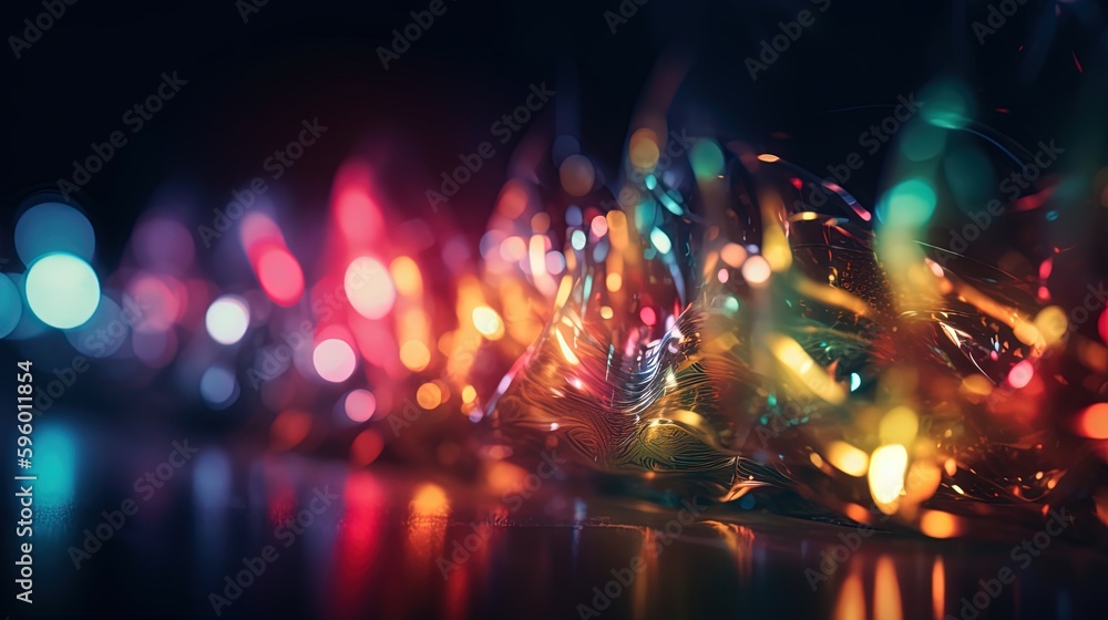 Fototapeta premium glitter glow heavenly light flare shine in dark, abstract background of lights, Generative Ai