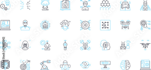 Digital Fabrication linear icons set. D printing, Laser cutting, CNC milling, Additive manufacturing, Rapid prototyping, Fused deposition modeling, Digital sculpting line vector and concept signs
